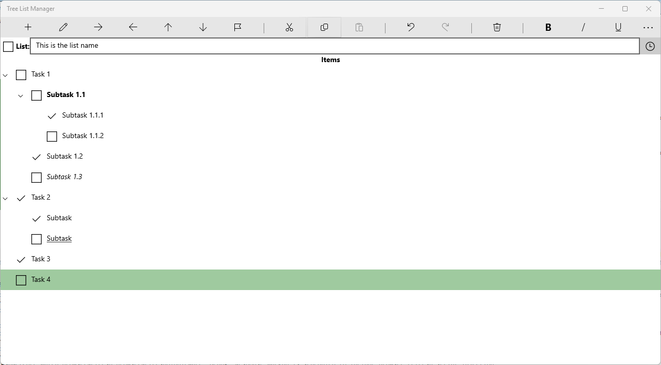 Tree List Manager: Entering Items