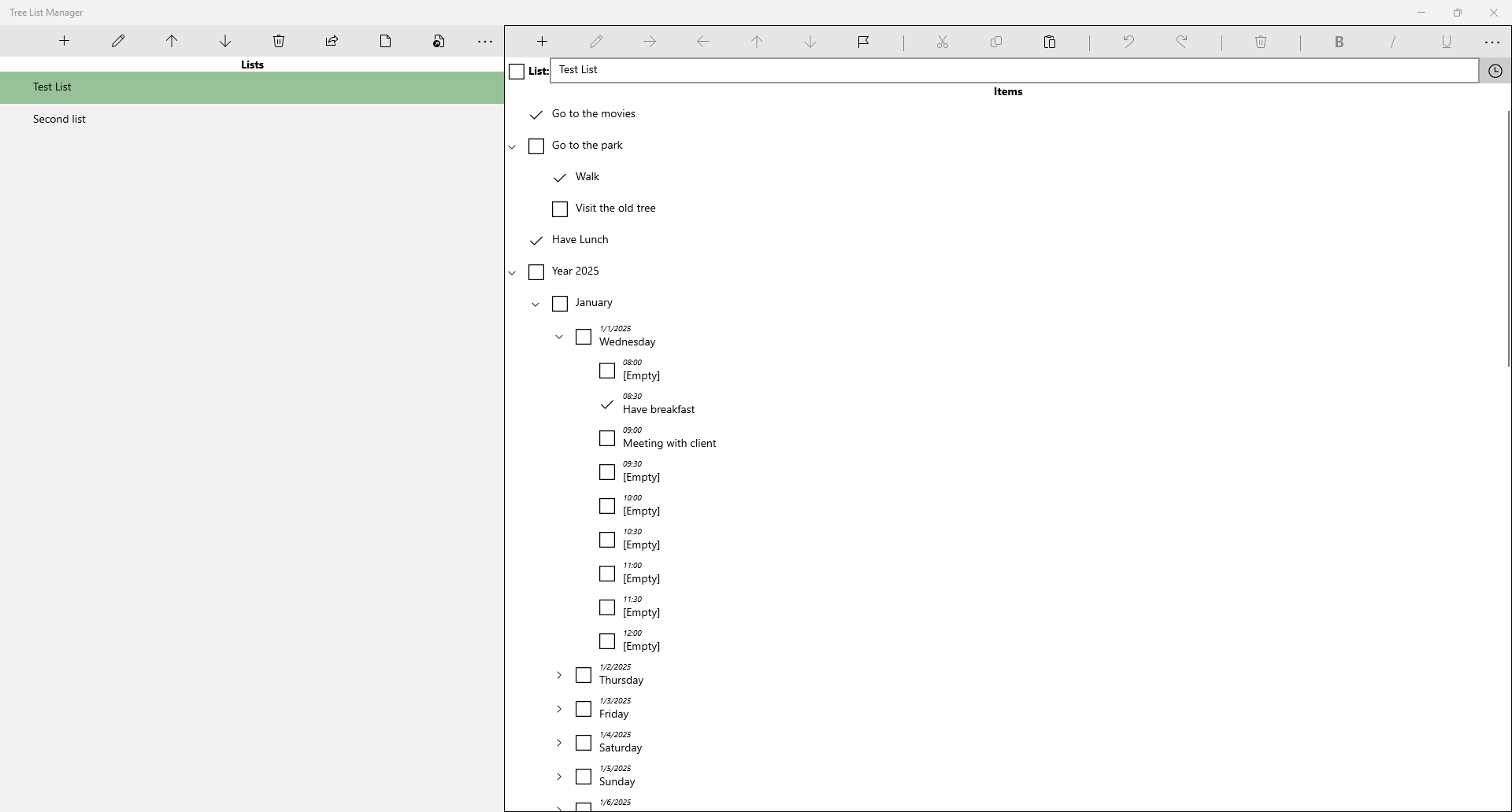 Tree List Manager: Main Page